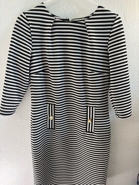 Nina Leonard Black and White Striped Dress